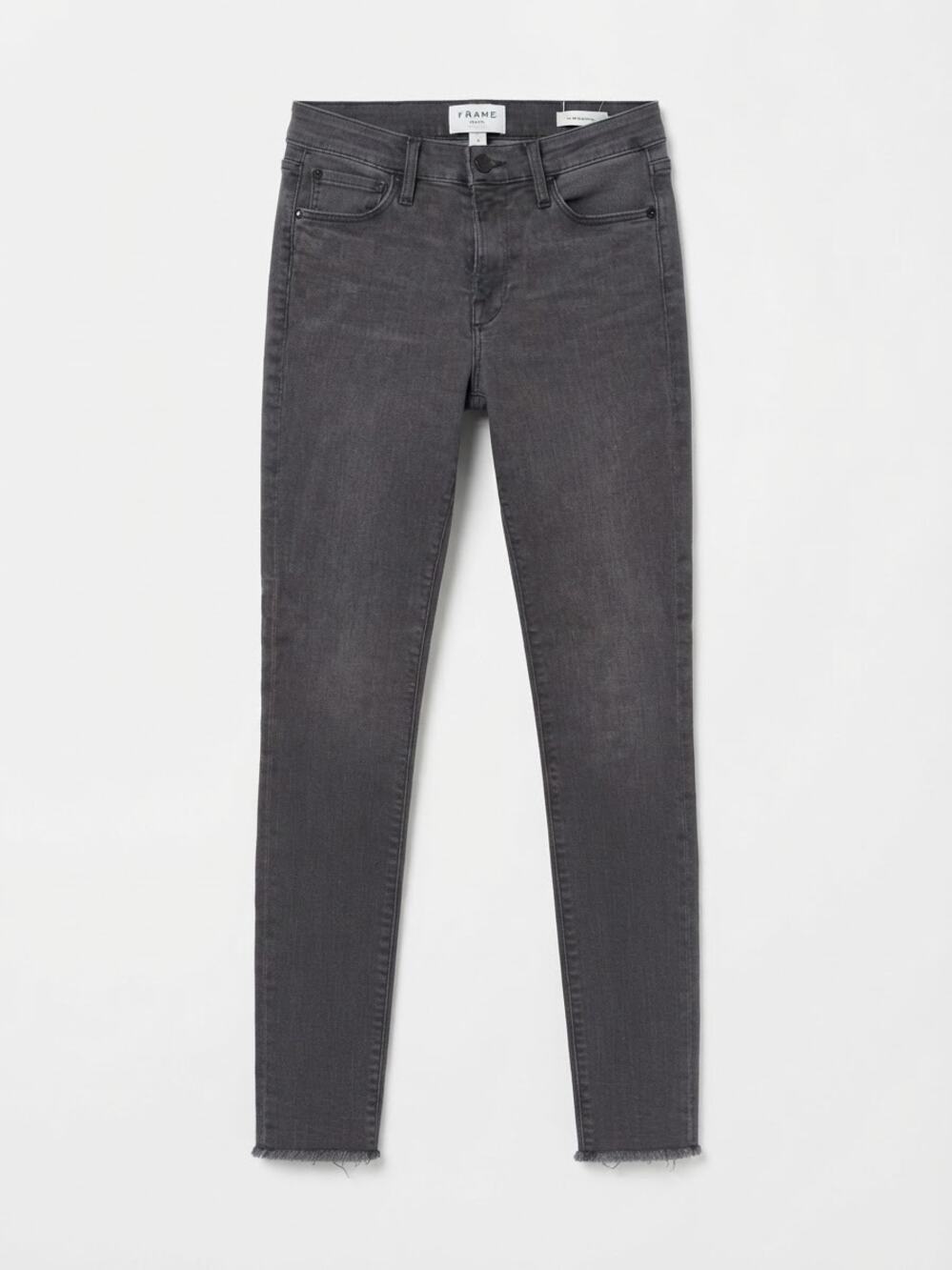 Frame Le High Skinny Jeans Quinn Dark Gray Raw Hem Stretch Denim Size 24 Edgy